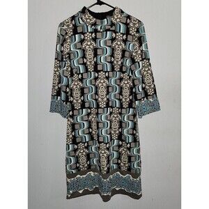 J McLaughlin Womens Small Catalina Cloth Dress Sheath Polynesian 3/4 Sleeve